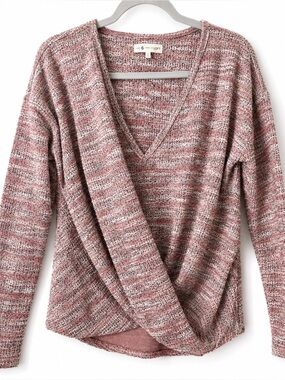 LOFT Marled Pink Wrap Front Sweater